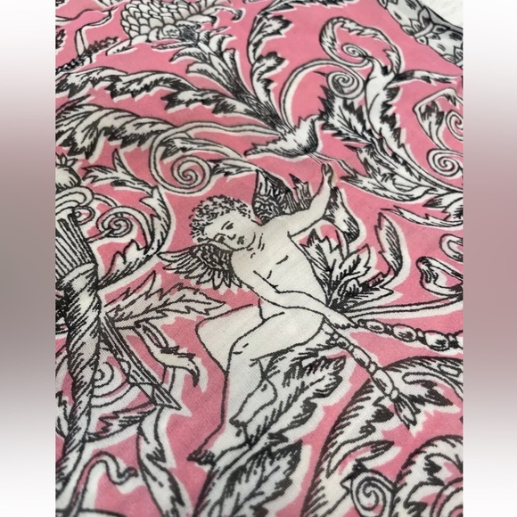 VINTAGE BABE CREATION Woman's Neck Scarf Head Wrap Pink Black cherubs angels - Picture 11 of 11